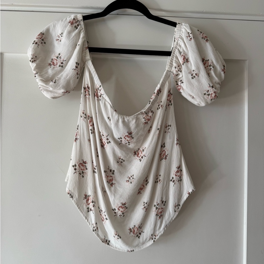 Floral Puff Sleeve Top - White